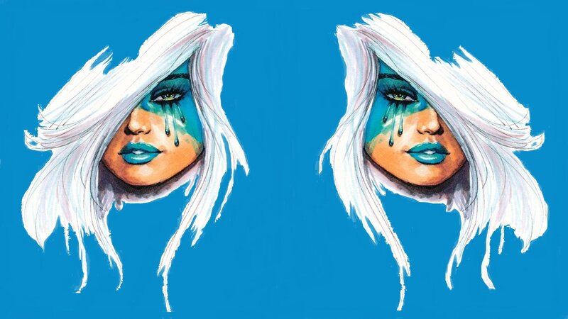 Woman with White Hair — Blue, Dramatic, Comic