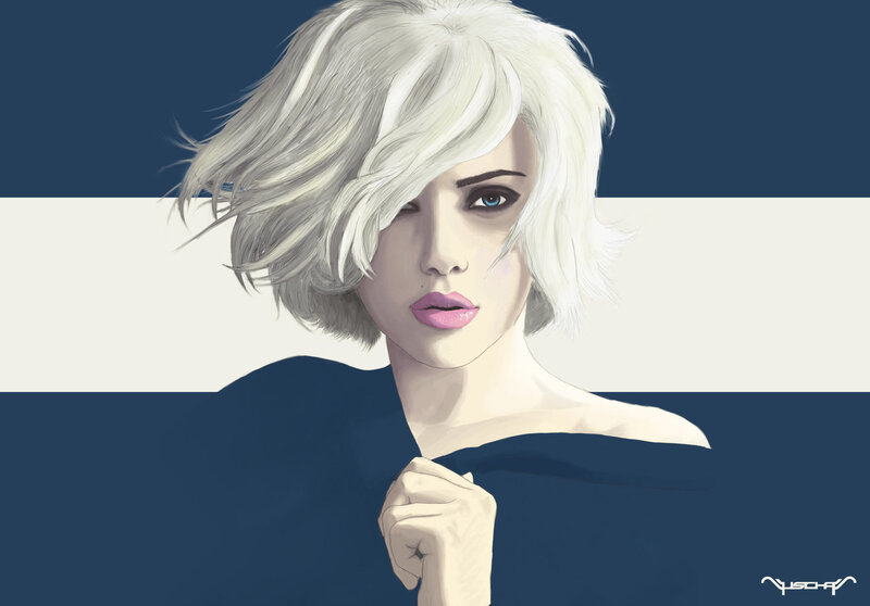 Woman with White Hair — Blue, Dramatic, Digital Art, Blue Eyes