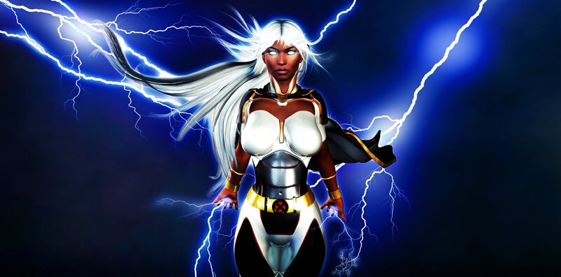 Woman with White Hair — Blue, Dramatic, Digital Art, Lightning
