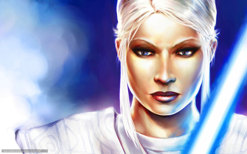 Woman with White Hair — Blue, Dramatic, Digital Art, Lightsaber