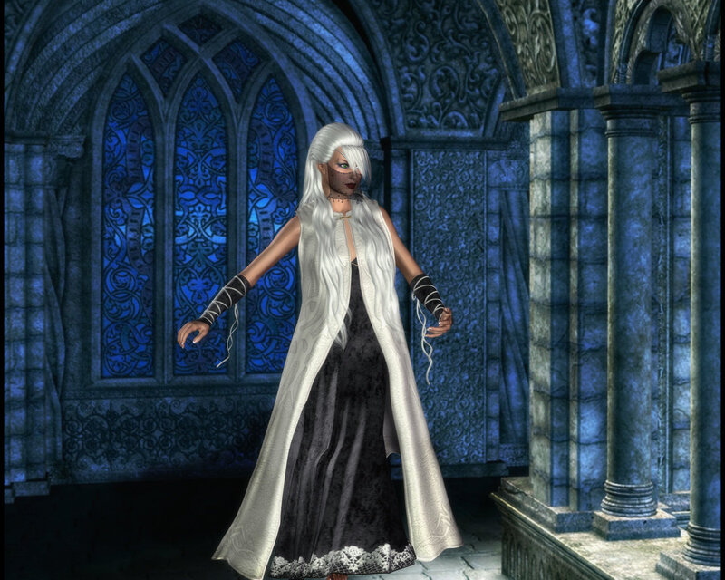 Woman with White Hair — Blue, Dramatic, Night, 3d Render