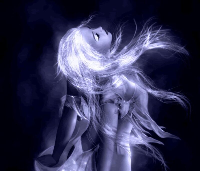 Woman with White Hair — Blue, Dramatic, Night, Digital Art, Dress