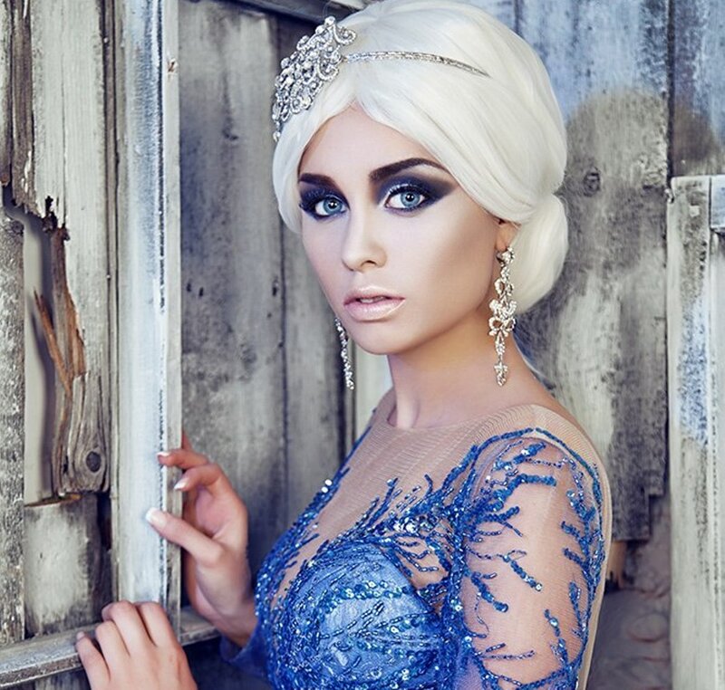 Woman with White Hair — Blue, Dramatic, Photograph, Tiara