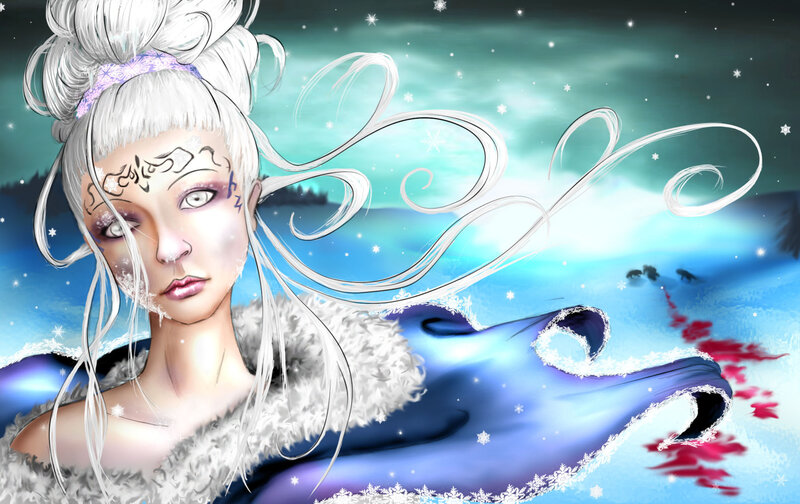 Woman with White Hair — Blue, Dramatic, Winter