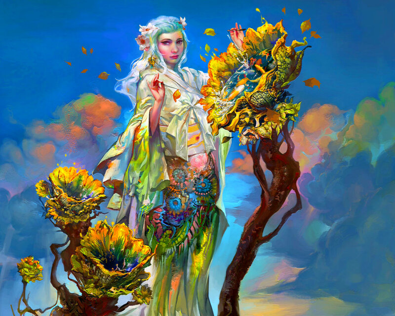 Woman with White Hair — Blue, Dreamy, Autumn