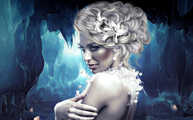 Woman with White Hair — Blue, Mystical, Night, Digital Art