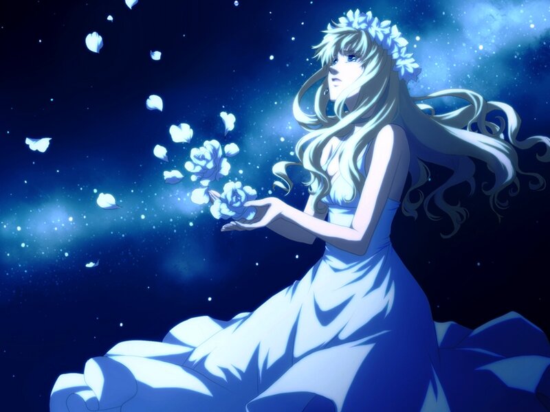 Woman with White Hair — Blue, Serene, Night, Anime