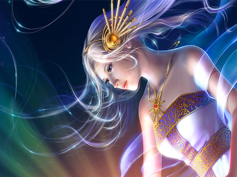 Woman with White Hair — Blue, Serene, Night, Digital Art
