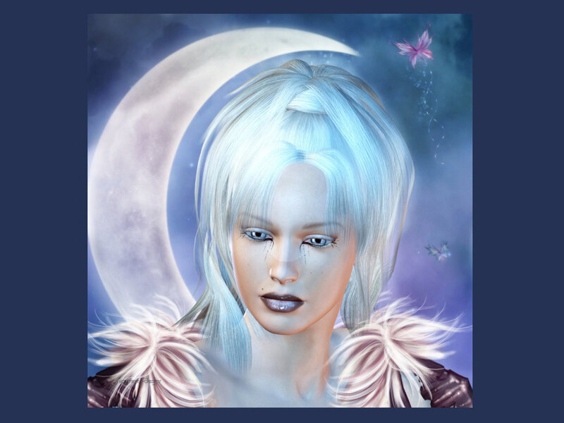 Woman with White Hair — Blue, Serene, Night