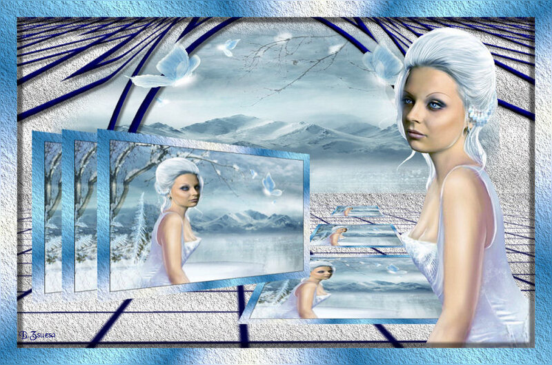 Woman with White Hair — Blue, Serene, Winter, Digital Art