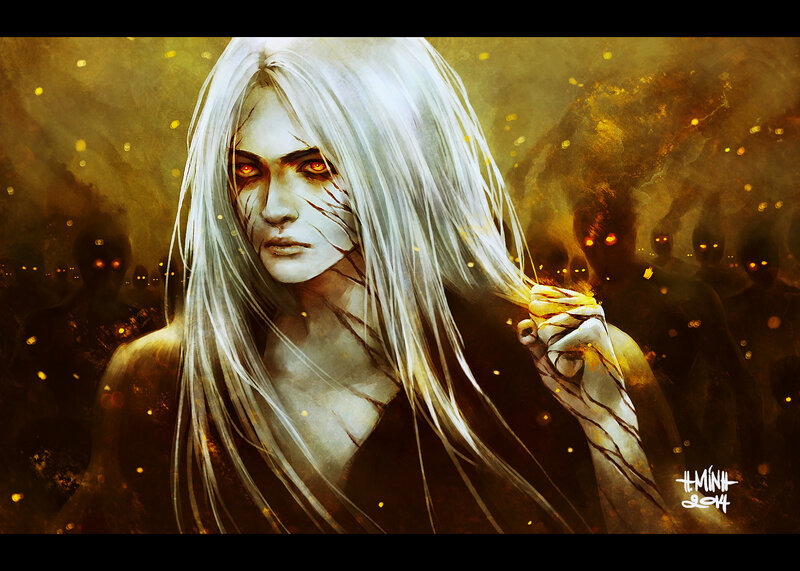 Woman with White Hair — Brown, Dramatic, Digital Art