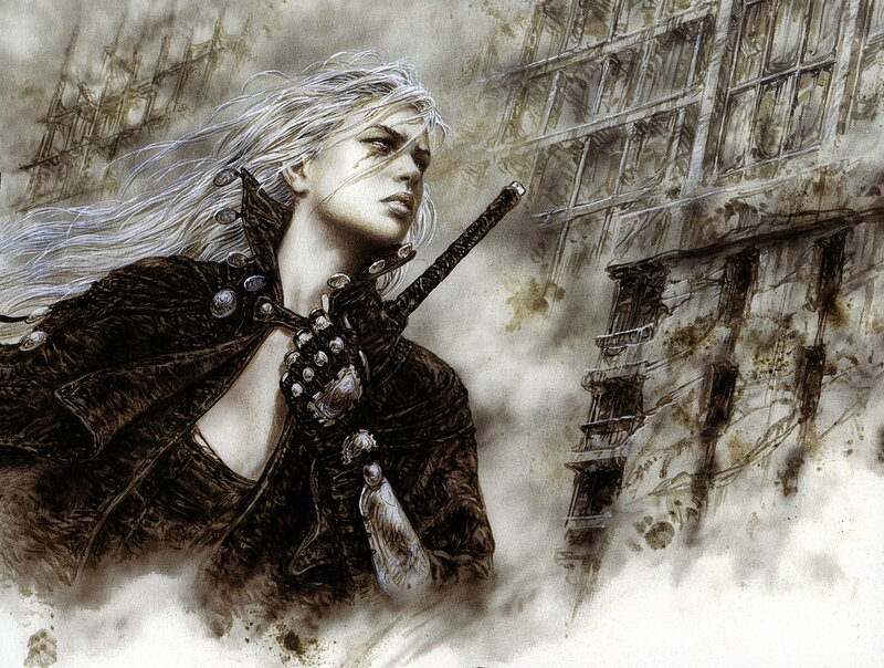 Woman with White Hair — Brown, Dramatic, Illustration