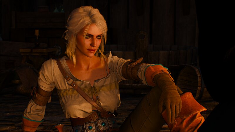 Woman with White Hair — Brown, Dramatic, Night, 3d Render, Wooden Room