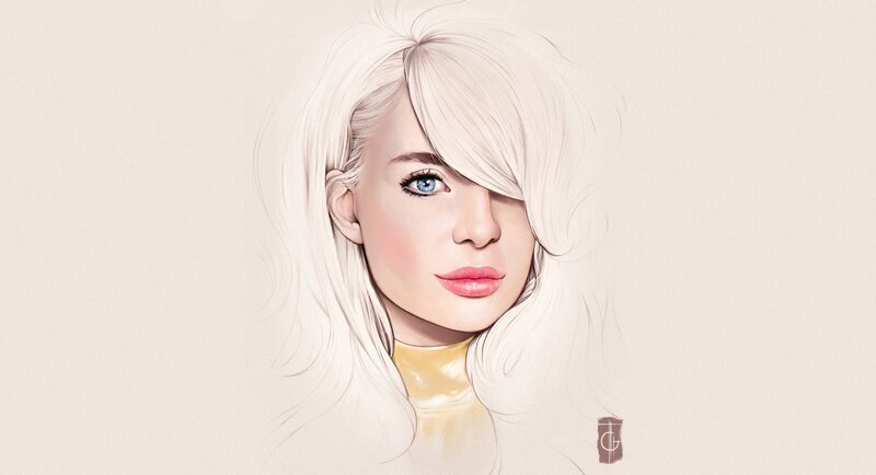 Woman with White Hair — Calm, Digital Art, Blue Eyes