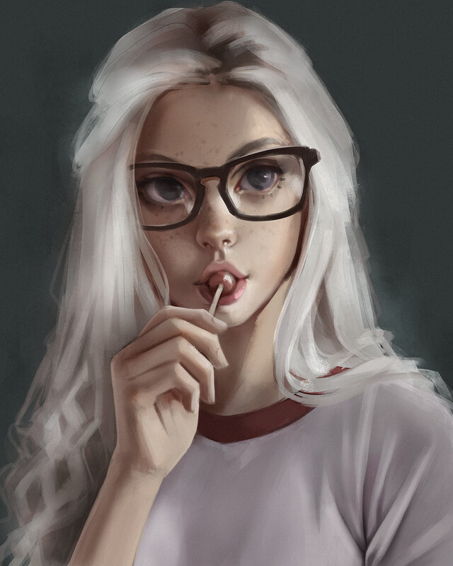 Woman with White Hair — Calm, Digital Art, Glasses