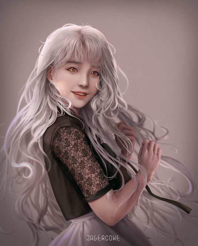 Woman with White Hair — Calm, Digital Art, Long Hair