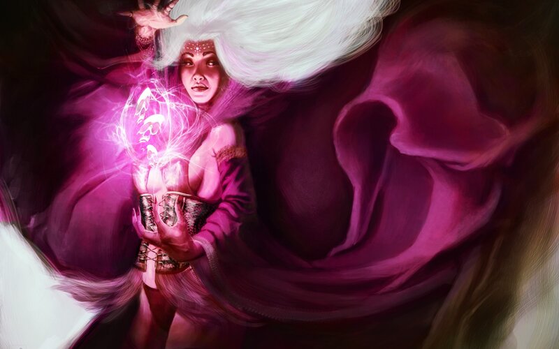 Woman with White Hair Casting Spell — Purple