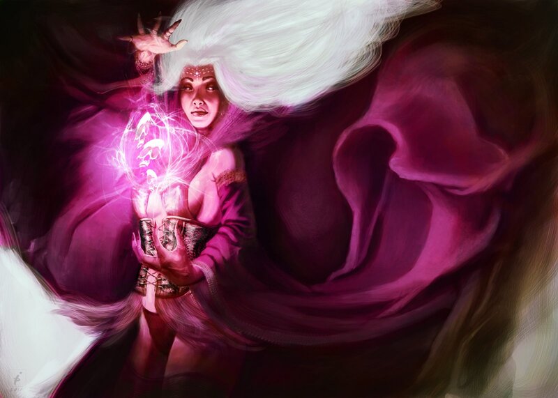 Woman with White Hair Casting Spell