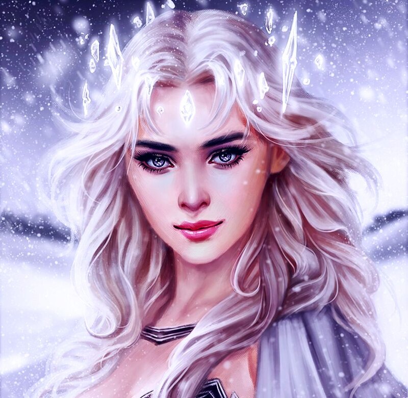 Woman with White Hair — Cold, Winter, Digital Art, Snow, Crystals