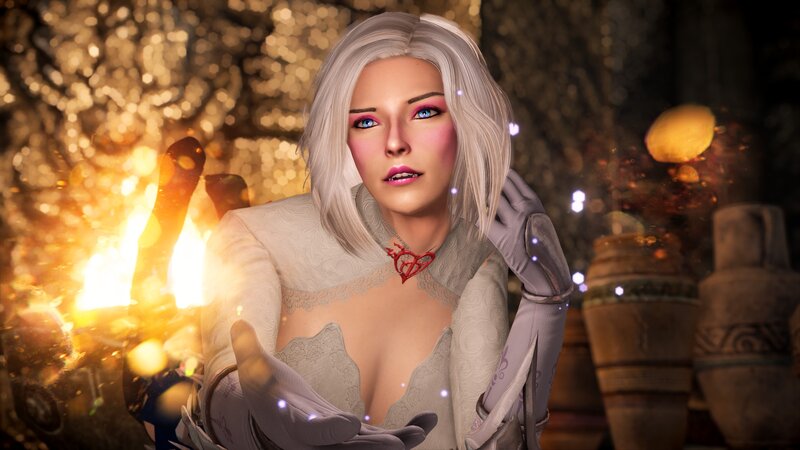 Woman with White Hair — Dramatic, 3d Render, Fire