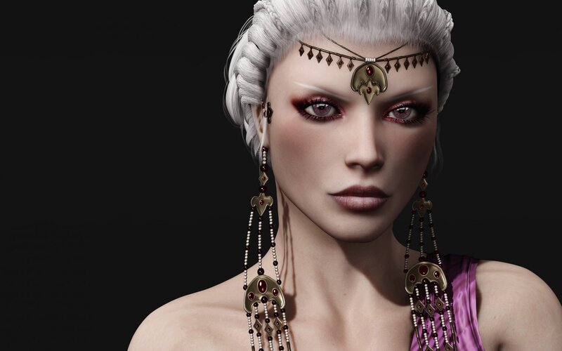Woman with White Hair — Dramatic, 3d Render, Headpiece