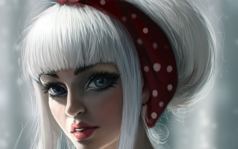 Woman with White Hair — Dramatic, Digital Art, Bandana