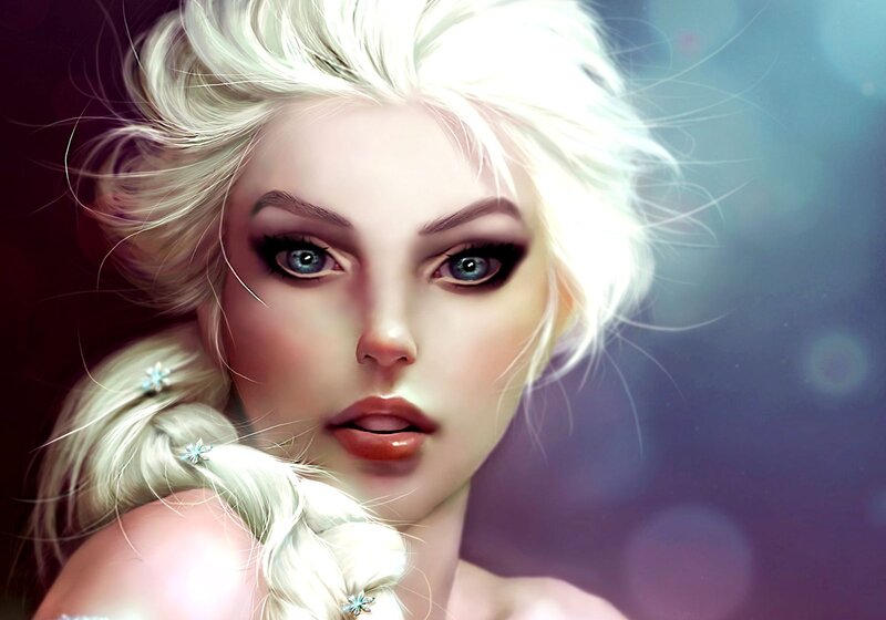 Woman with White Hair — Dramatic, Digital Art, Braided Hair