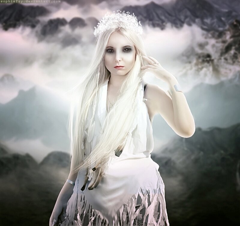 Woman with White Hair — Dramatic, Digital Art, Crown