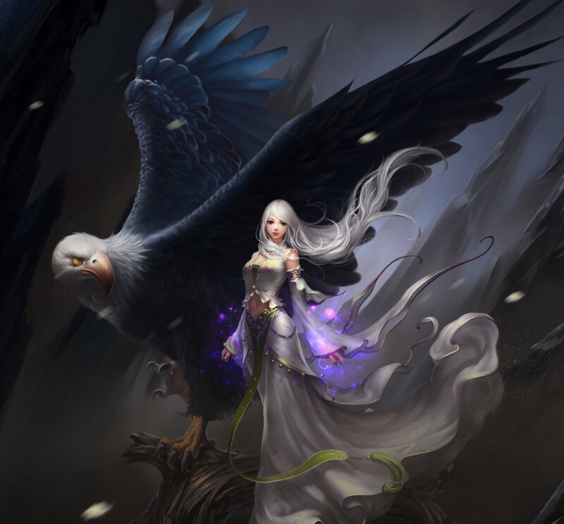 Woman with White Hair — Dramatic, Digital Art, Eagle