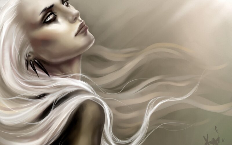 Woman with White Hair — Dramatic, Digital Art, Earring