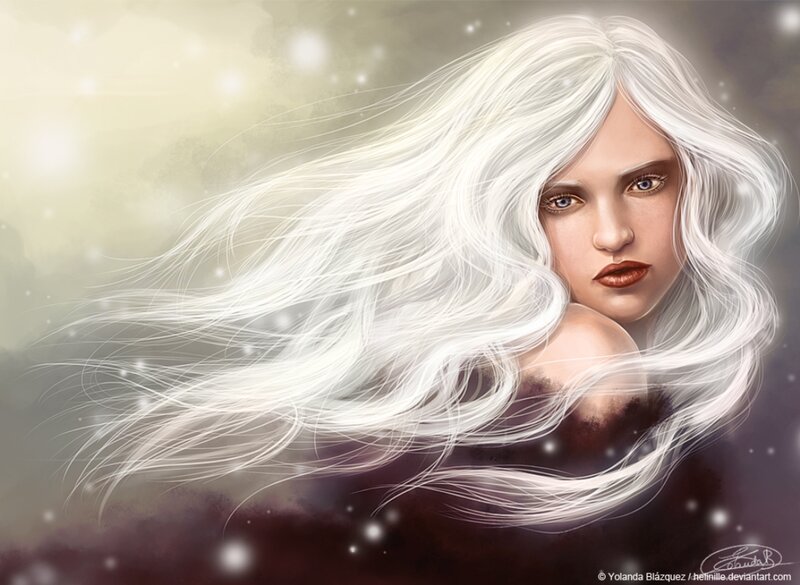 Woman with White Hair — Dramatic, Digital Art, Eyes, Snow