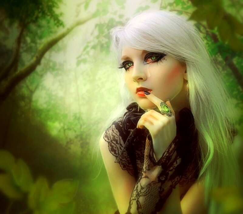 Woman with White Hair — Dramatic, Digital Art, Forest