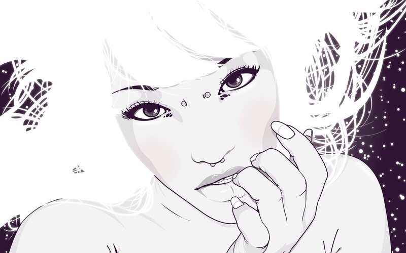 Woman with White Hair — Dramatic, Digital Art, Hand, Piercings