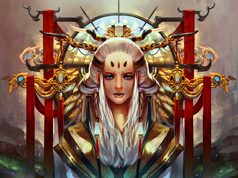 Woman with White Hair — Dramatic, Digital Art, Headdress