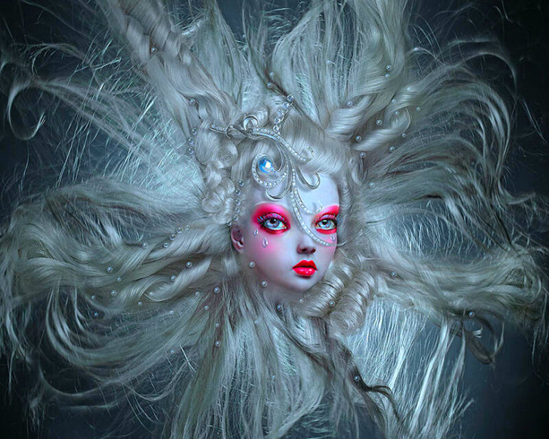 Woman with White Hair — Dramatic, Digital Art, Makeup, Jewelry