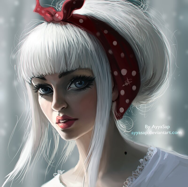 Woman with White Hair — Dramatic, Digital Art, Red Bandana