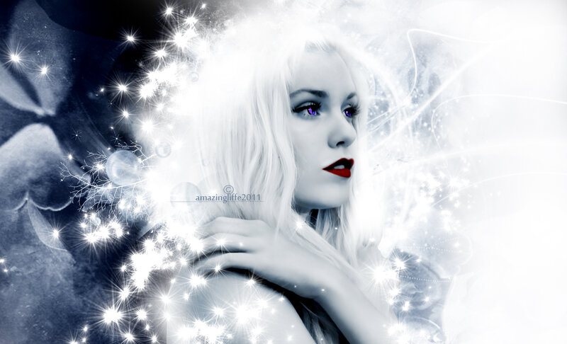 Woman with White Hair — Dramatic, Digital Art, Sparkles