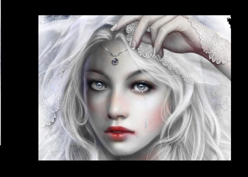 Woman with White Hair — Dramatic, Digital Art, Veil