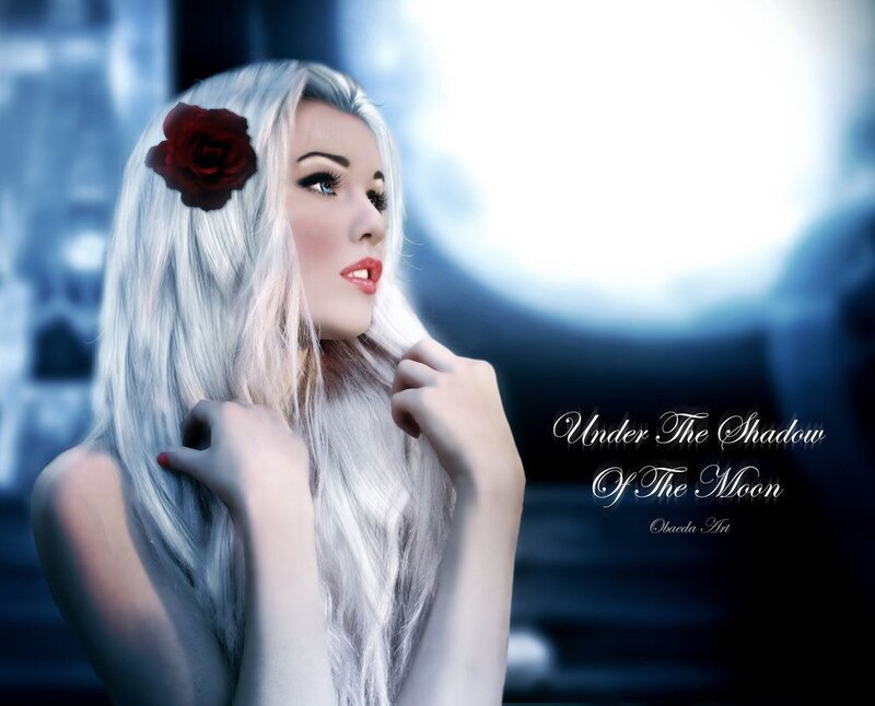 Woman with White Hair — Dramatic, Night, Digital Art, Red Rose