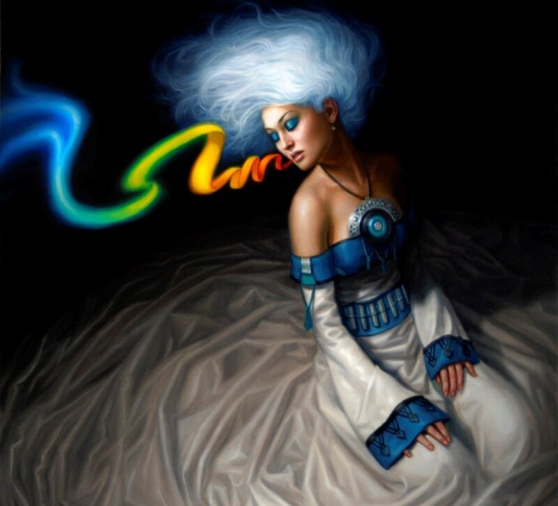 Woman with White Hair — Dramatic, Night, Digital Art