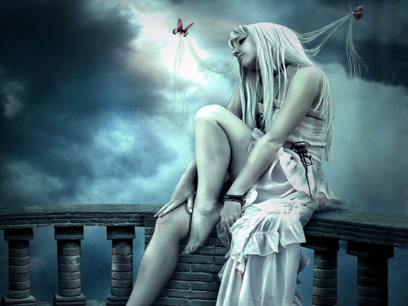 Woman with White Hair — Dramatic, Night
