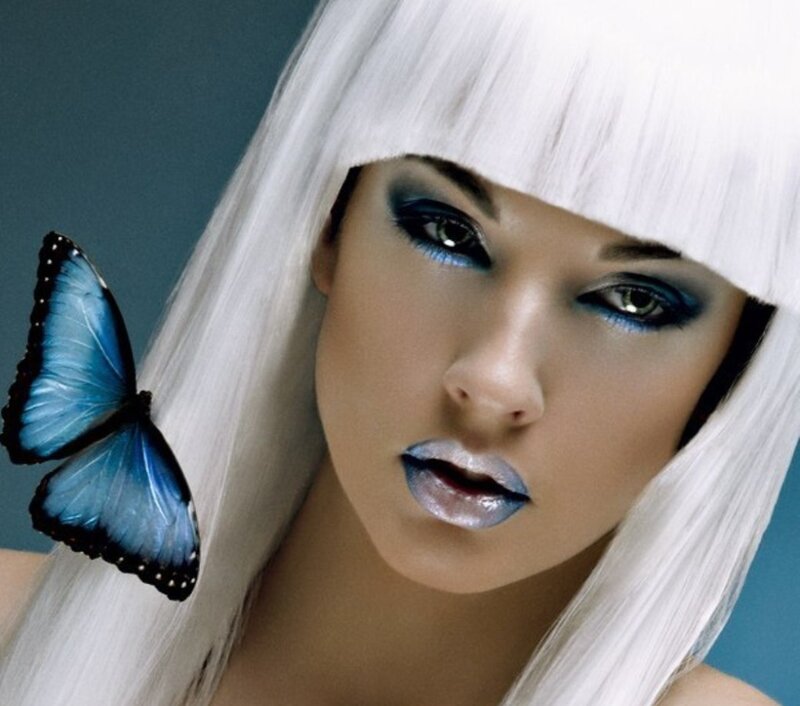 Woman with White Hair — Dramatic, Photograph, Butterfly