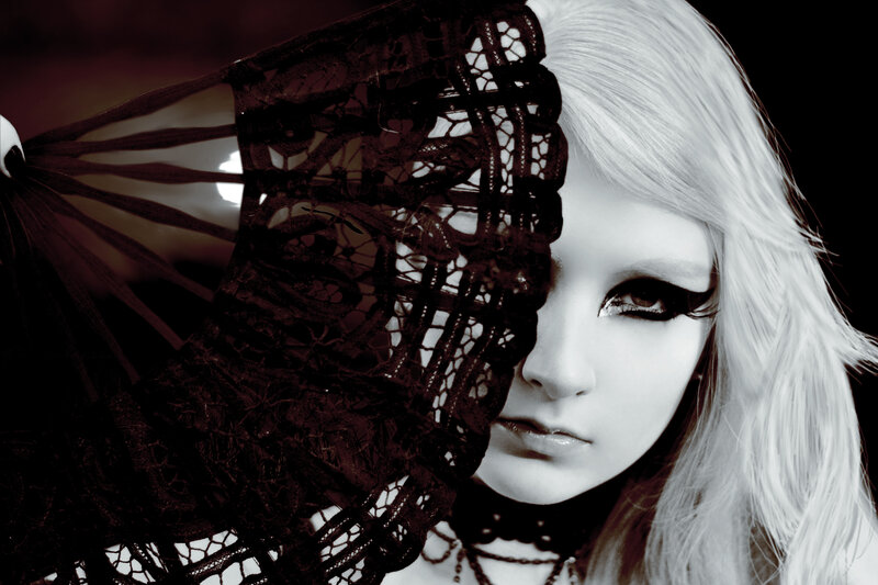 Woman with White Hair — Dramatic, Photograph, Lace Fan