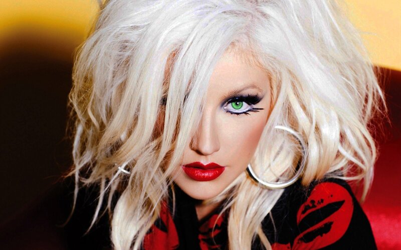 Woman with White Hair — Dramatic, Photograph, Red Lipstick, Green Eyes, Hoop Earring