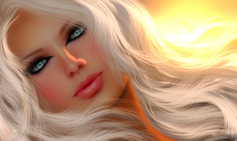Woman with White Hair — Dramatic, Sunset, Digital Art, Blue Eyes