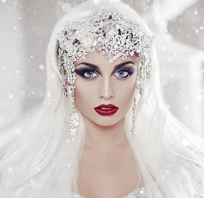 Woman with White Hair — Dramatic, Winter, Photograph, Crown