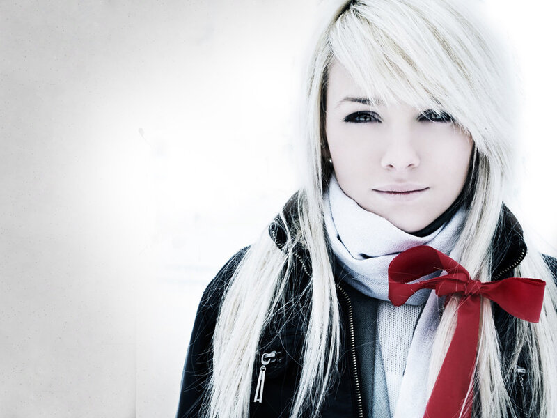Woman with White Hair — Dramatic, Winter, Photograph, Scarf