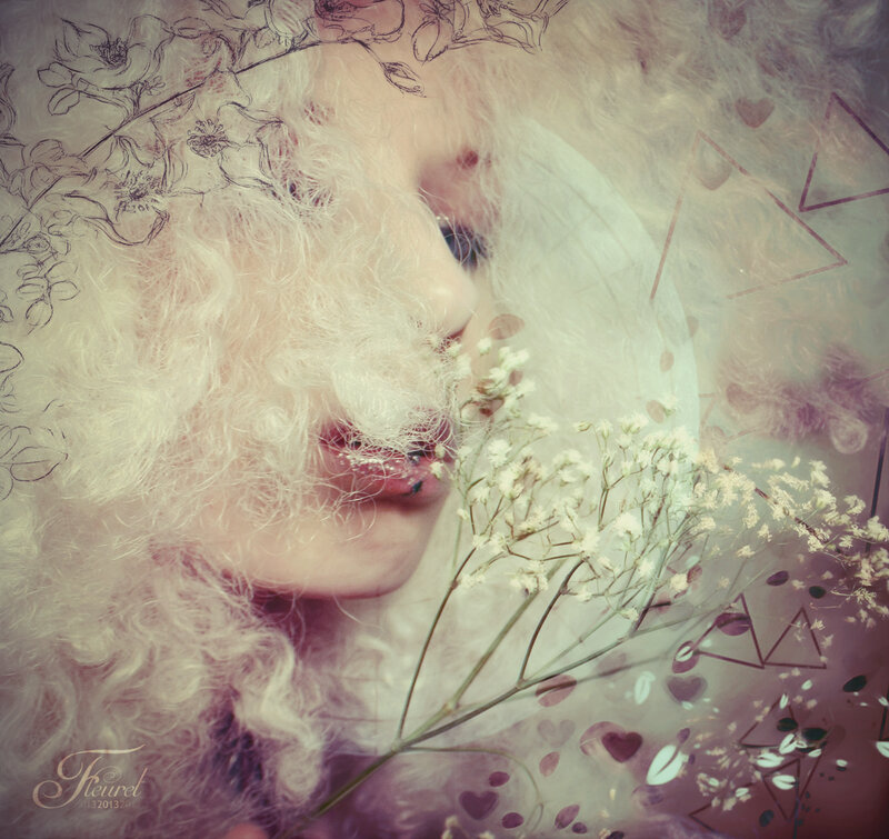 Woman with White Hair — Dreamy, Digital Art, Flowers
