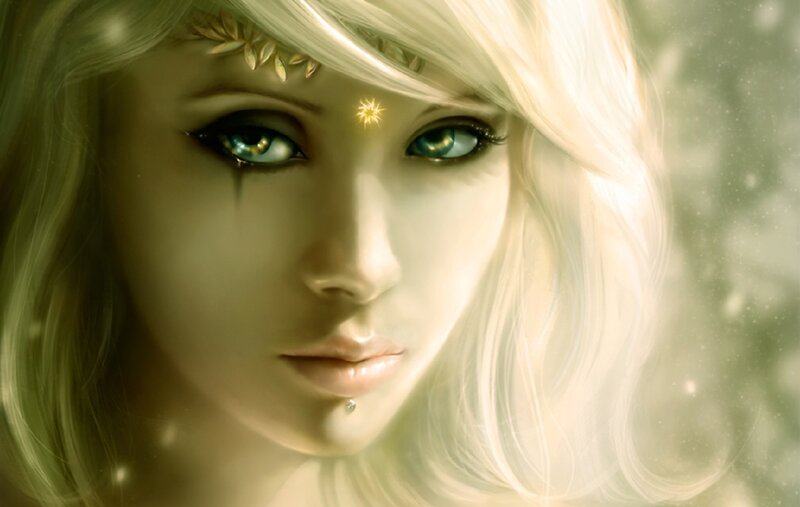 Woman with White Hair — Ethereal, Digital Art, Blue Eyes