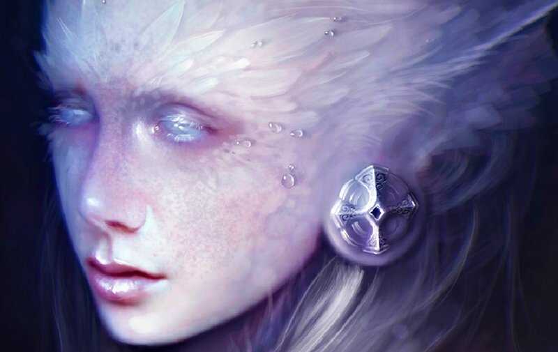 Woman with White Hair — Ethereal, Digital Art, Earring